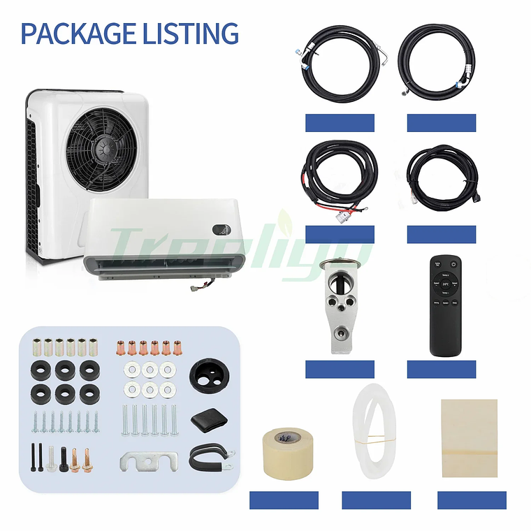 Treeligo 10500BTU aire acondicionado de refrigeración de estacionamiento eléctrico para coche 12V/24V unidad de aire acondicionado de aire dividido para camión caravana Camper Van RV 4