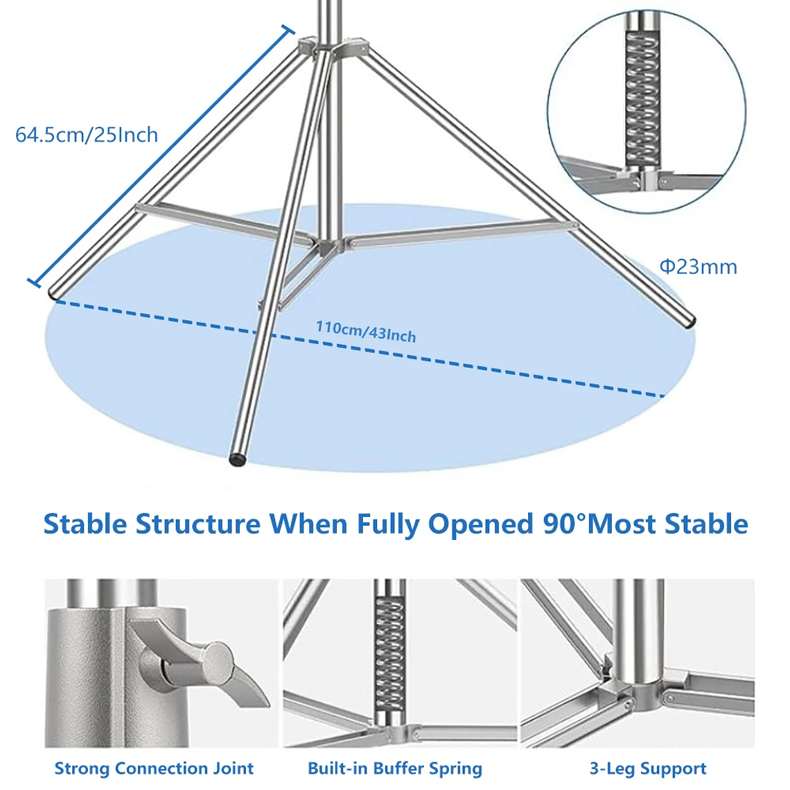 Trípode de presión de aire de 280cm con rodamiento de 10kg para cámara, soporte de luz de acero inoxidable para anillo de luz en vivo, Youtube y fotografía suave 4