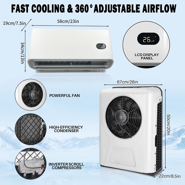 Treeligo 10500BTU aire acondicionado de refrigeración de estacionamiento eléctrico para coche 12V/24V unidad de aire acondicionado de aire dividido para camión caravana Camper Van RV 5