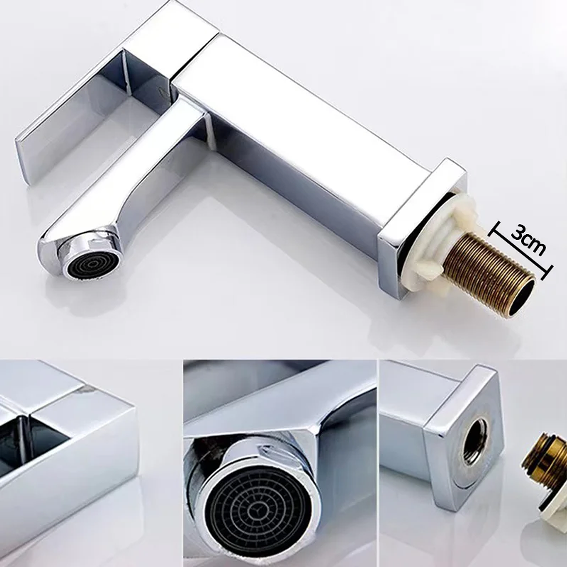 Torneira de prata do lavatório do banheiro elegante, Torneira de bacia de alta gama para água fria, Metal Build 4