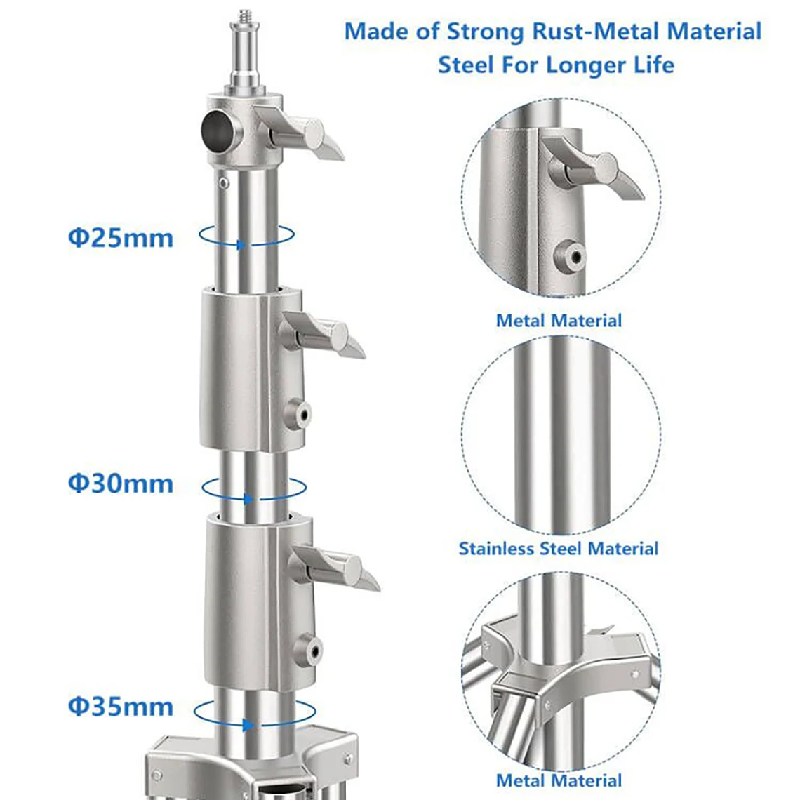 Trípode de presión de aire de 280cm con rodamiento de 10kg para cámara, soporte de luz de acero inoxidable para anillo de luz en vivo, Youtube y fotografía suave 5