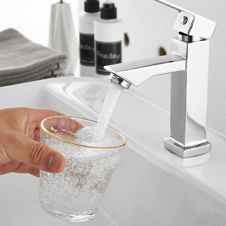 Torneira de prata do lavatório do banheiro elegante, Torneira de bacia de alta gama para água fria, Metal Build 6