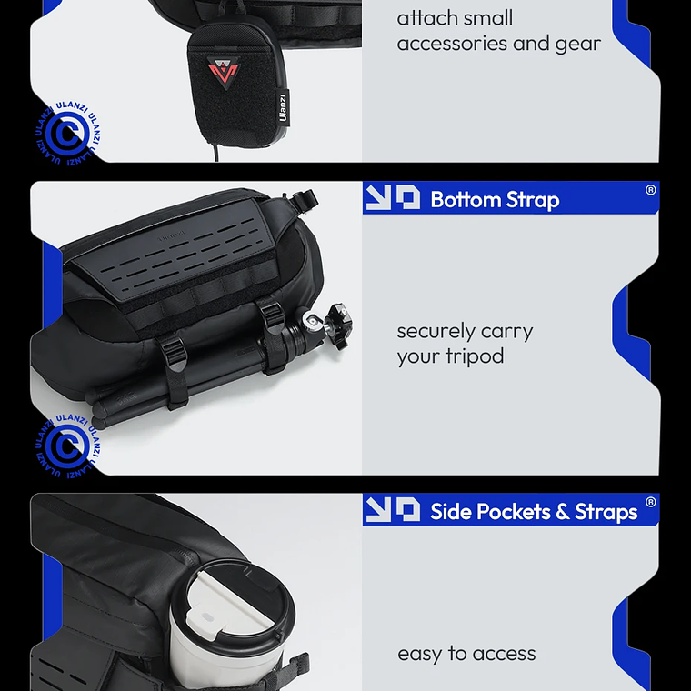 Ulanzi AB02 TAI bolso bandolera para exteriores, bolsa de fotografía de 9L, bolso informal de transporte de gran capacidad para accesorios de lentes de cámara 19