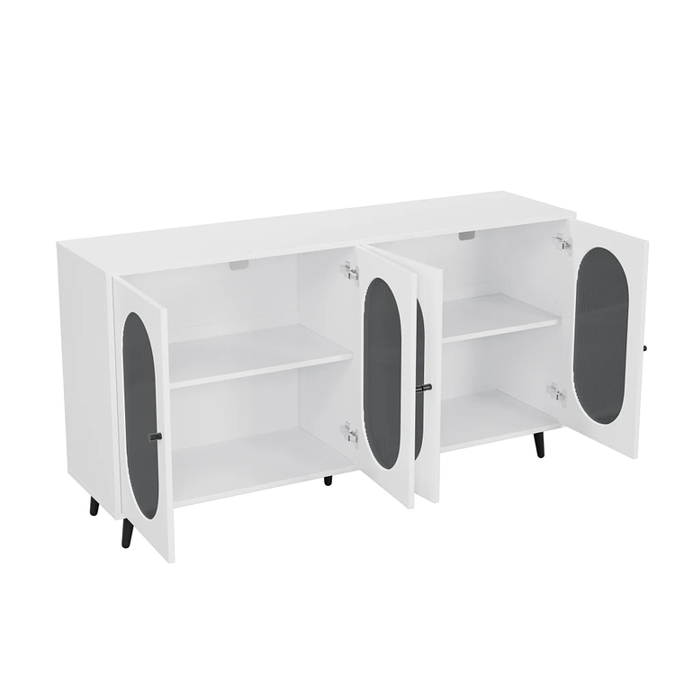 Gabinete de almacenamiento para Buffet, gabinete de almacenamiento de 60 pulgadas, 4 puertas acrílicas, gabinete decorativo, aparador para pasillo, entrada, sala de estar, blanco 14