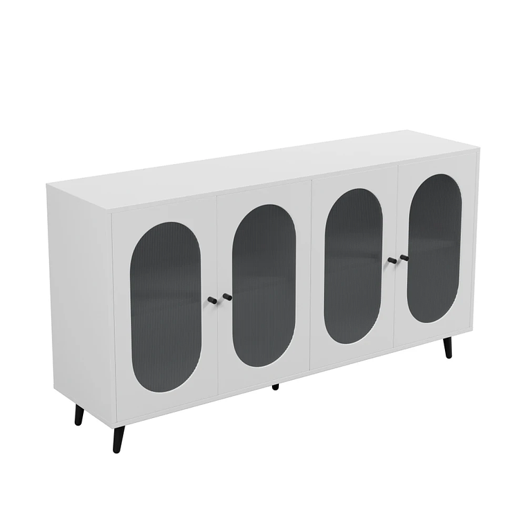 Gabinete de almacenamiento para Buffet, gabinete de almacenamiento de 60 pulgadas, 4 puertas acrílicas, gabinete decorativo, aparador para pasillo, entrada, sala de estar, blanco 16