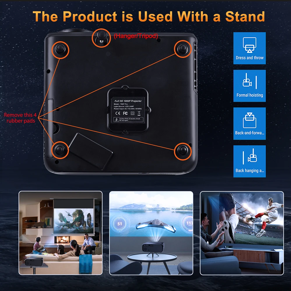 Proyector ThundeaL Full Auto HD 1080P WiFi 6 Android TD97 Pro TD97Pro Proyector Video Película en casa IOS Teléfono inteligente Proyector de TV 3D 27