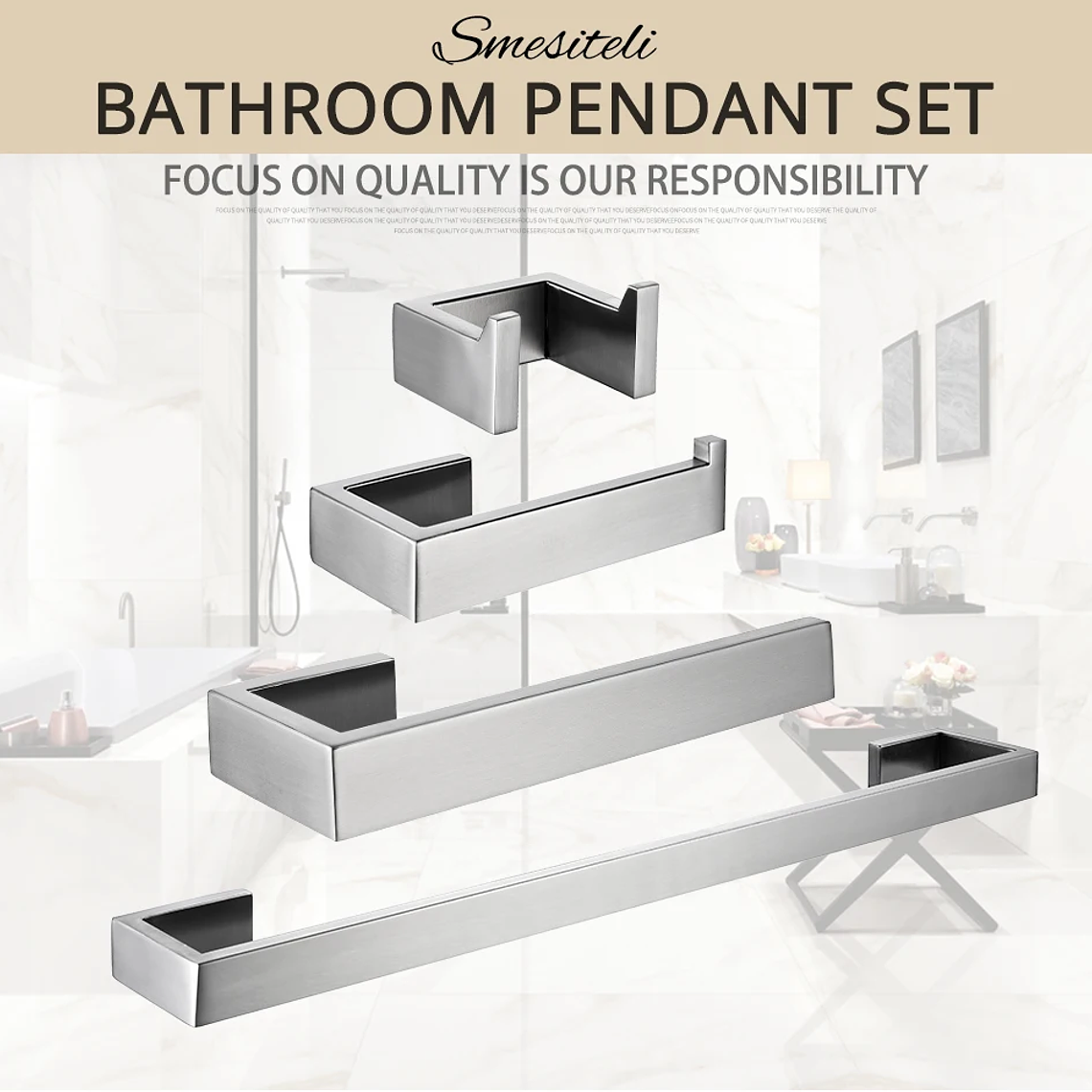 Soporte de papel higiénico con ganchos para toallas, Kit de accesorios para baño, barra de acero inoxidable, montaje de Metal para dormitorio, juegos de herrajes para cocina y baño 32