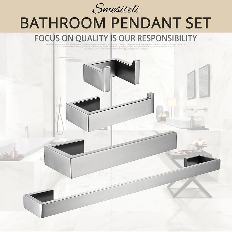 Soporte de papel higiénico con ganchos para toallas, Kit de accesorios para baño, barra de acero inoxidable, montaje de Metal para dormitorio, juegos de herrajes para cocina y baño 32