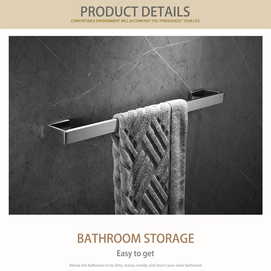 Soporte de papel higiénico con ganchos para toallas, Kit de accesorios para baño, barra de acero inoxidable, montaje de Metal para dormitorio, juegos de herrajes para cocina y baño 37