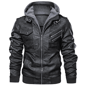 Chaqueta de cuero con capucha de marca para hombre, abrigo Vintage de motociclista cálido de lana para invierno, chaquetas de cuero de piloto ajustadas informales para moto