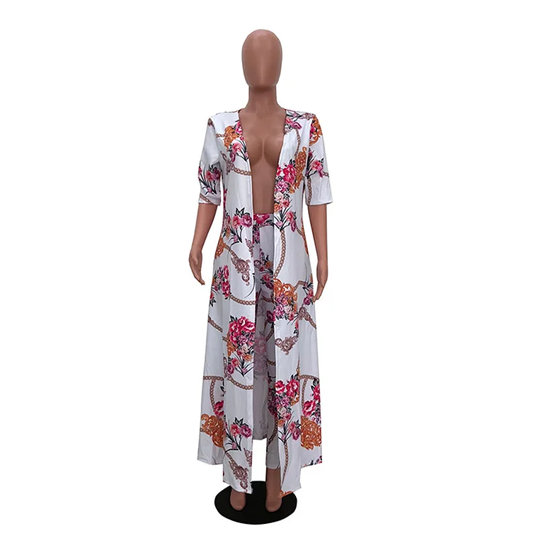 Conjunto de 2 piezas de verano para mujer, cárdigan, gabardina larga y pantalón ajustado, traje informal, trajes bohemios sexys de dos piezas 2023 3