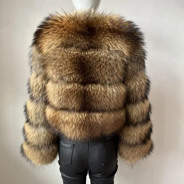 BBEIZIRU Abrigo de piel de mapache auténtica para mujer, chaqueta cálida gruesa de lujo Natural de manga larga para invierno, para clima frío a la moda 2