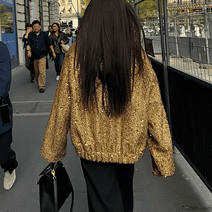 Chaqueta Bomber con lentejuelas para mujer, abrigos dorados de manga larga con cuello levantado, ropa de abrigo Vintage holgada, moda de otoño e invierno, 2023