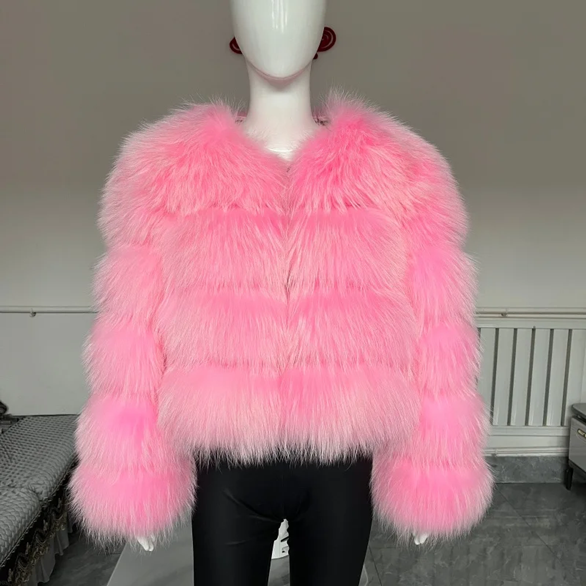 BBEIZIRU Abrigo de piel de mapache auténtica para mujer, chaqueta cálida gruesa de lujo Natural de manga larga para invierno, para clima frío a la moda 4