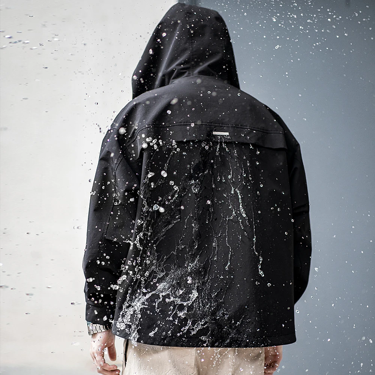 Maden Chaqueta con capucha funcional informal con múltiples bolsillos Abrigo deportivo al aire libre suelto negro para chaqueta versátil de primavera y otoño para hombres 4