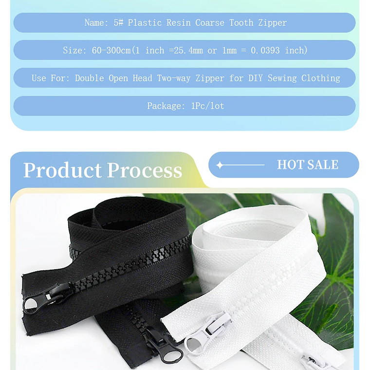 1 pieza Meetee 60-300cm 5 #   Cremalleras de resina, cremalleras de extremo abierto con doble deslizador blanco y negro para coser abrigo, tienda, cierre de cremallera, accesorios DIY 14