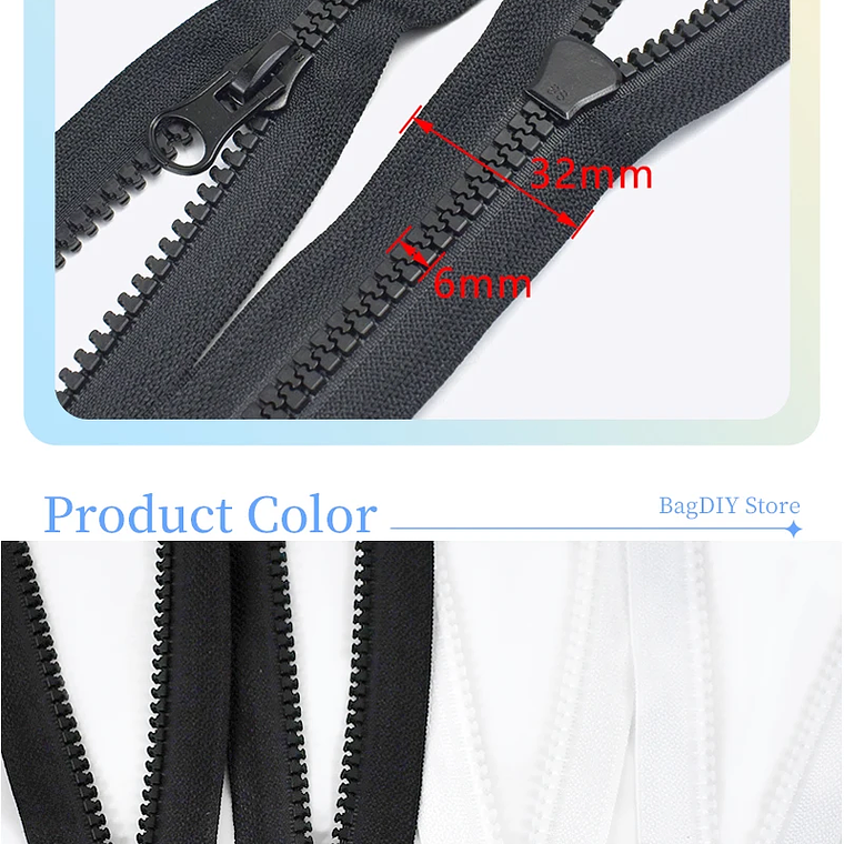 1 pieza Meetee 60-300cm 5 #   Cremalleras de resina, cremalleras de extremo abierto con doble deslizador blanco y negro para coser abrigo, tienda, cierre de cremallera, accesorios DIY 15