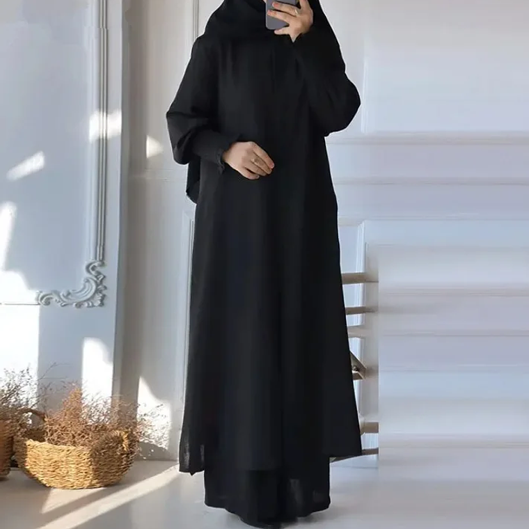 Abrigo largo musulmán de 2 piezas para mujer, traje de pantalones de pierna ancha, Ramadán, Marruecos, Dubai, Islam, conjunto informal, Kimono musulmán, trajes árabes 4