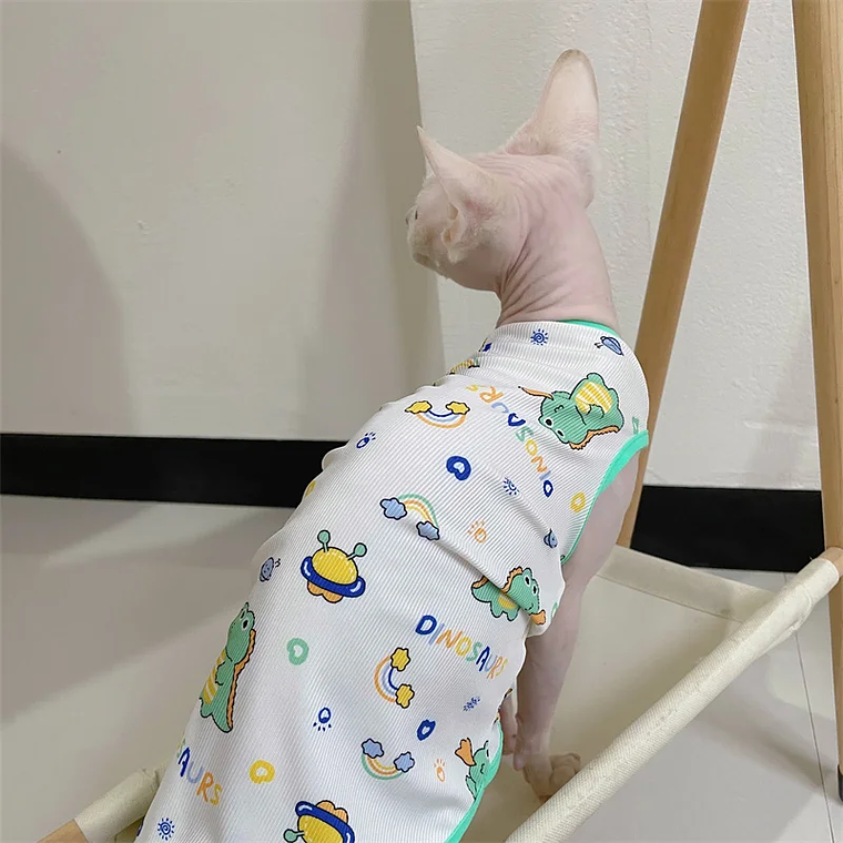 Moda Esfinge CAT cool Textile chaleco sin pelo ropa de gato Devin Rex cómodo abrigo de dibujos animados de verano y primavera ropa al aire libre artículos para mascotas 13
