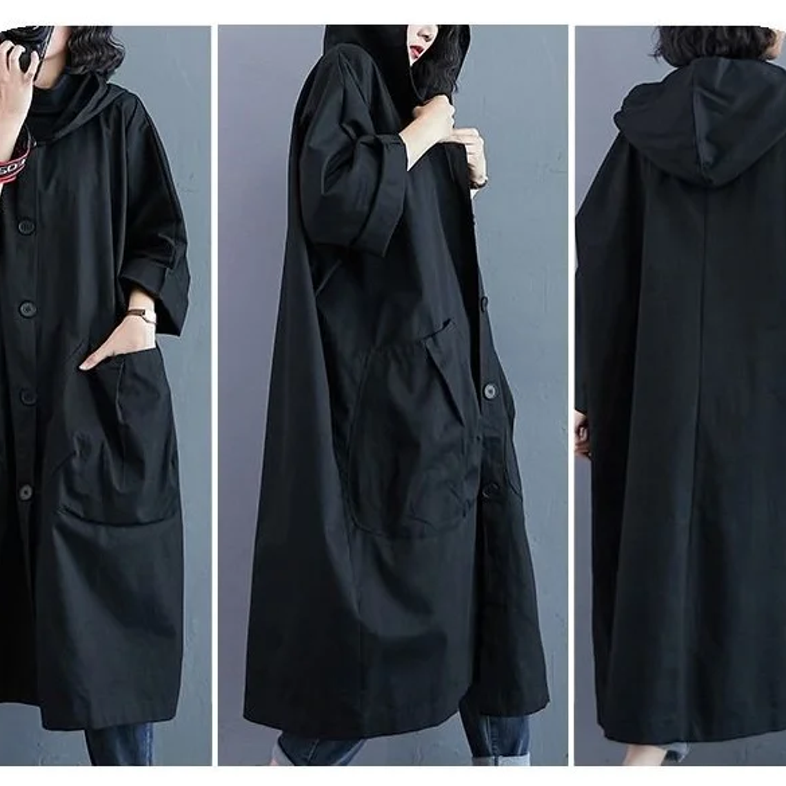 Gabardina de gran tamaño para primavera y otoño para mujer, cortavientos holgado y versátil con capucha, abrigo largo para mujer, chaqueta con bolsillo B 14