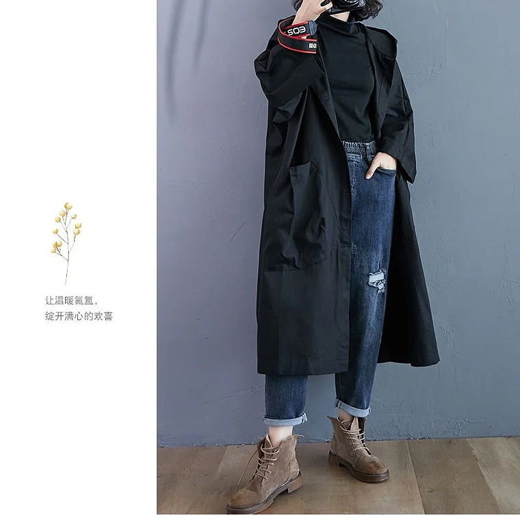 Gabardina de gran tamaño para primavera y otoño para mujer, cortavientos holgado y versátil con capucha, abrigo largo para mujer, chaqueta con bolsillo B 16