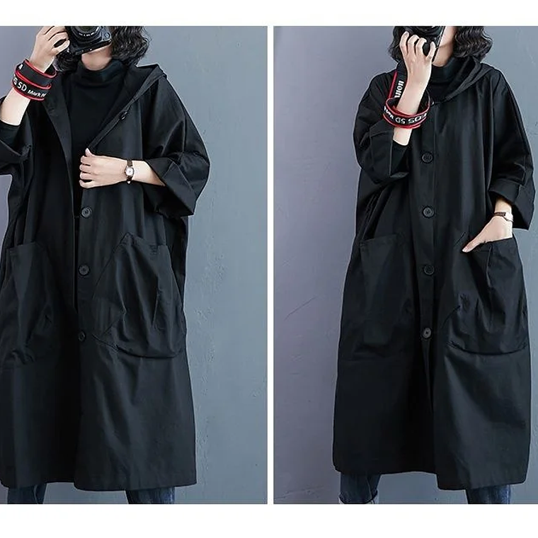 Gabardina de gran tamaño para primavera y otoño para mujer, cortavientos holgado y versátil con capucha, abrigo largo para mujer, chaqueta con bolsillo B 17