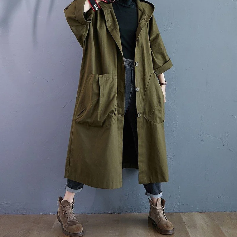 Gabardina de gran tamaño para primavera y otoño para mujer, cortavientos holgado y versátil con capucha, abrigo largo para mujer, chaqueta con bolsillo B 22