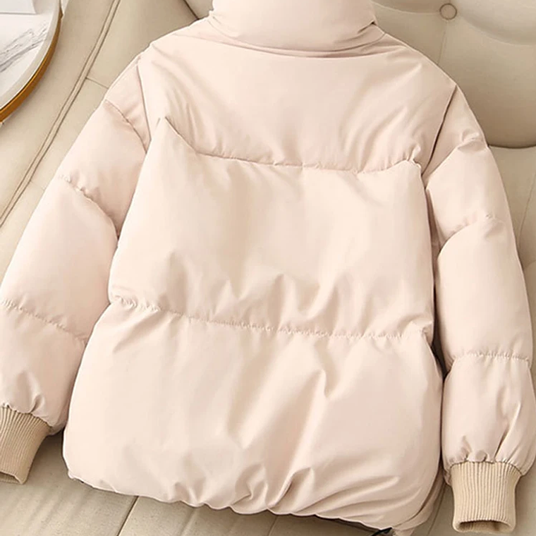 Abrigos cálidos sólidos sueltos para mujer, abrigo informal grueso con cremallera, cuello alto, ropa de calle elegante Harajuku para mujer, Invierno 2