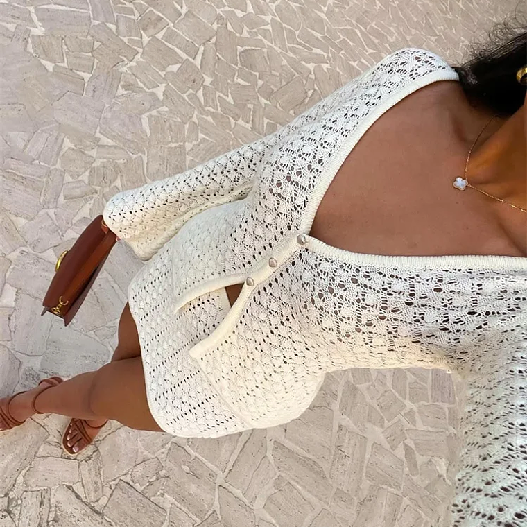 Tossy Knit-Conjunto de 2 piezas de falda calada para mujer, cárdigan con cuello en V, abrigo y minifalda de cintura alta, prendas de punto, ropa de playa 5