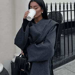 HH bufanda asimétrica de moda abrigo de punto para mujer invierno cálido manga larga un solo botón chaqueta corta de lana suelta para mujer