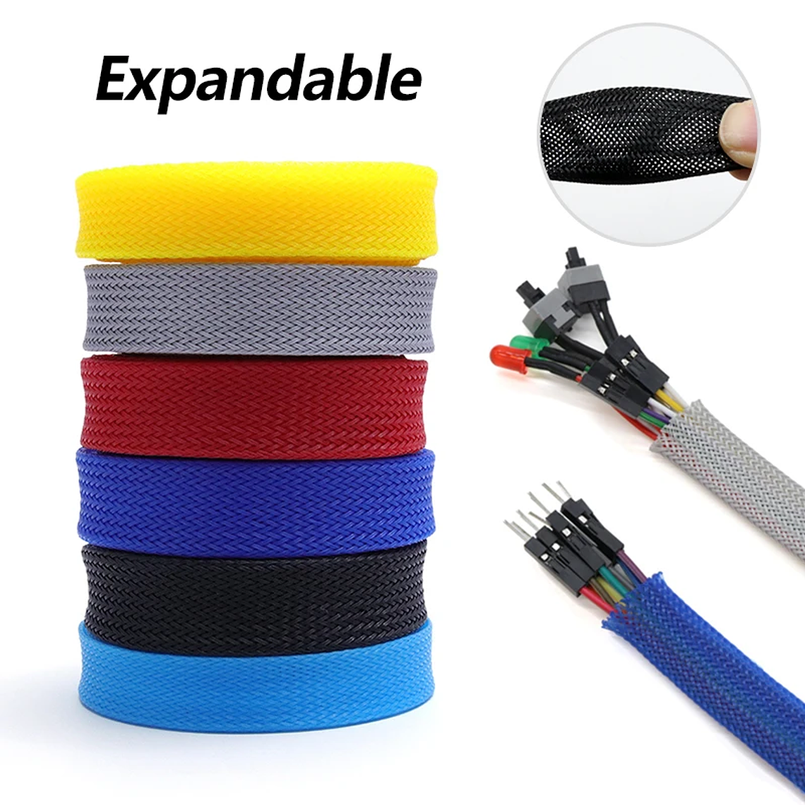 10/50m 2 4 6 8 10 12 14 16 18 20mm PET de alta densidad trenzado funda expandible envoltura de alambre funda protectora de Cable aislada de nailon 4