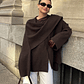 HH bufanda asimétrica de moda abrigo de punto para mujer invierno cálido manga larga un solo botón chaqueta corta de lana suelta para mujer - Miniatura 3