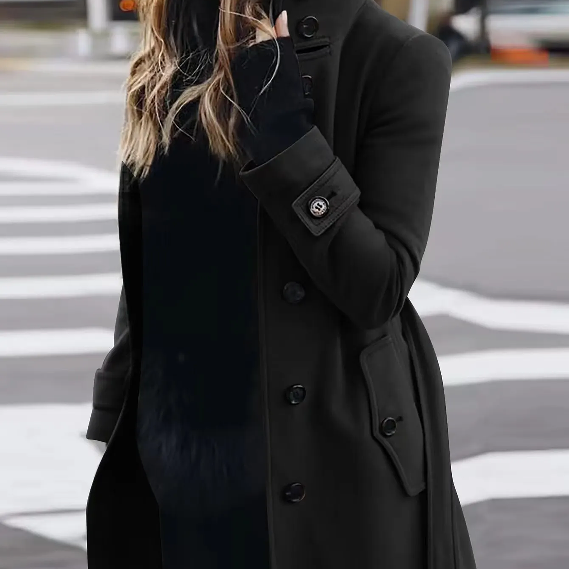 Abrigo de mujer prendas de vestir exteriores Otoño Invierno chaquetas femeninas cálidas de un solo pecho cuello vuelto ropa de mujer de un solo pecho nuevo 7