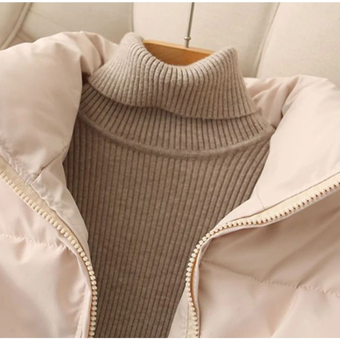 Abrigos cálidos sólidos sueltos para mujer, abrigo informal grueso con cremallera, cuello alto, ropa de calle elegante Harajuku para mujer, Invierno 15