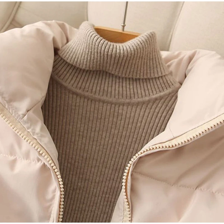 Abrigos cálidos sólidos sueltos para mujer, abrigo informal grueso con cremallera, cuello alto, ropa de calle elegante Harajuku para mujer, Invierno 15