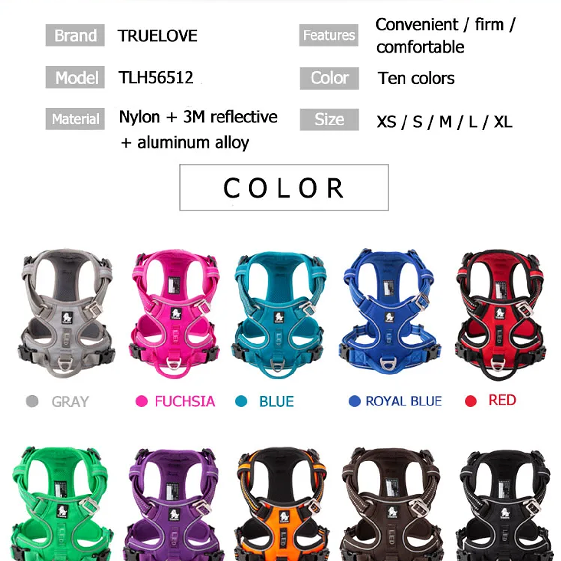 Truelove-arnés reflectante de nailon para perros, chaleco sin tirones, camiseta interior suave ajustable para perros medianos y grandes, para caminar y correr, TLH56512 16