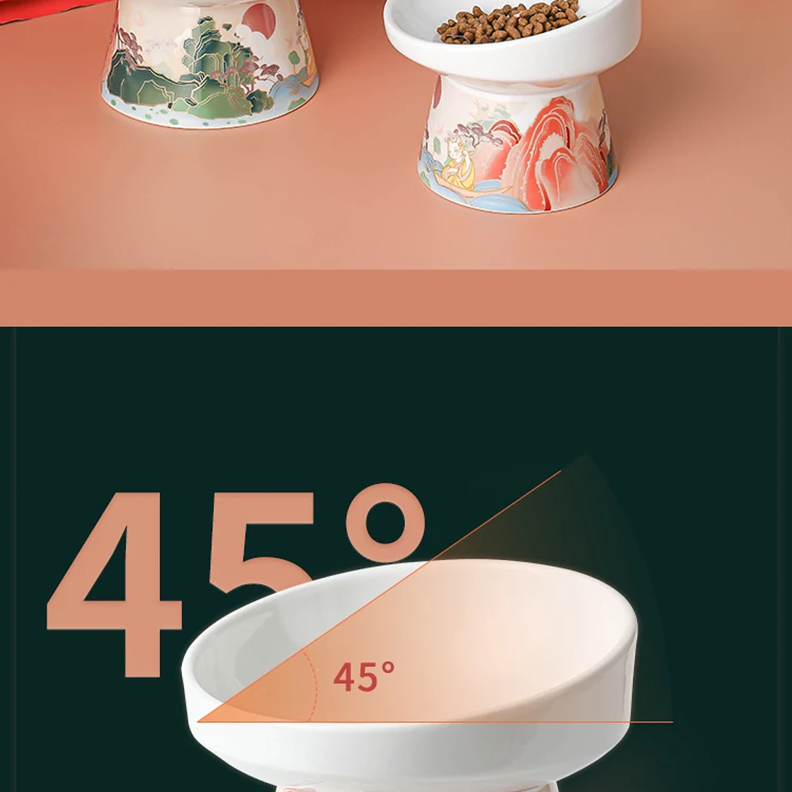 Cuenco de cerámica para gatos de estilo chino, comederos de agua para comida de mascotas, suministros para beber y comer para gatos elevados, productos de alimentación para perros pequeños 14