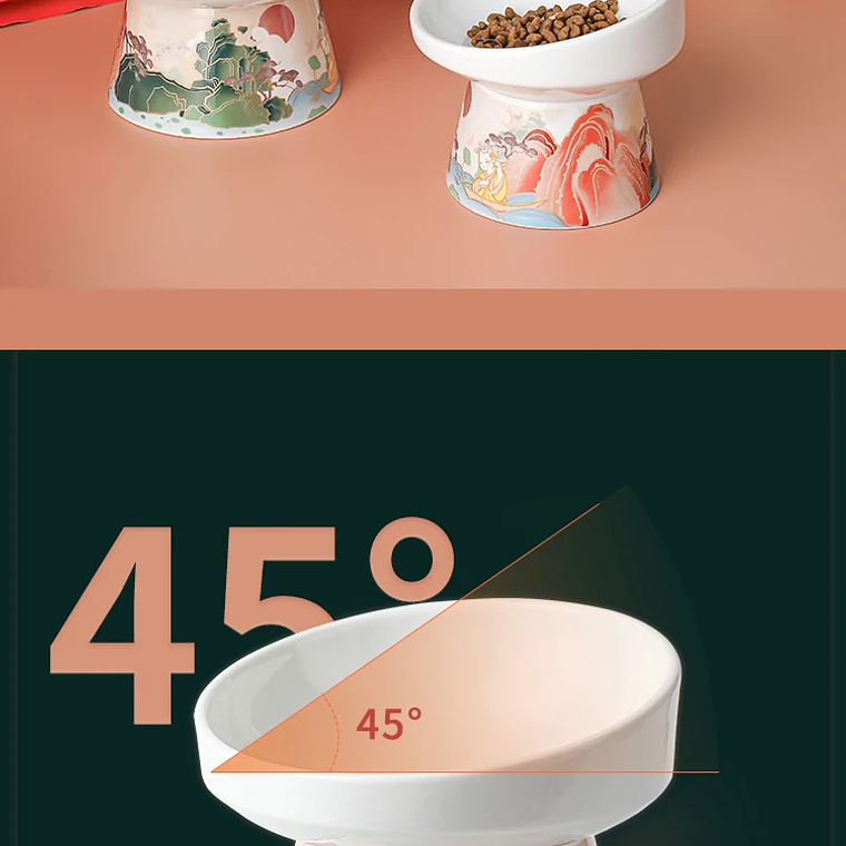 Cuenco de cerámica para gatos de estilo chino, comederos de agua para comida de mascotas, suministros para beber y comer para gatos elevados, productos de alimentación para perros pequeños 14