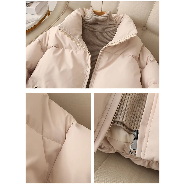 Abrigos cálidos sólidos sueltos para mujer, abrigo informal grueso con cremallera, cuello alto, ropa de calle elegante Harajuku para mujer, Invierno 18