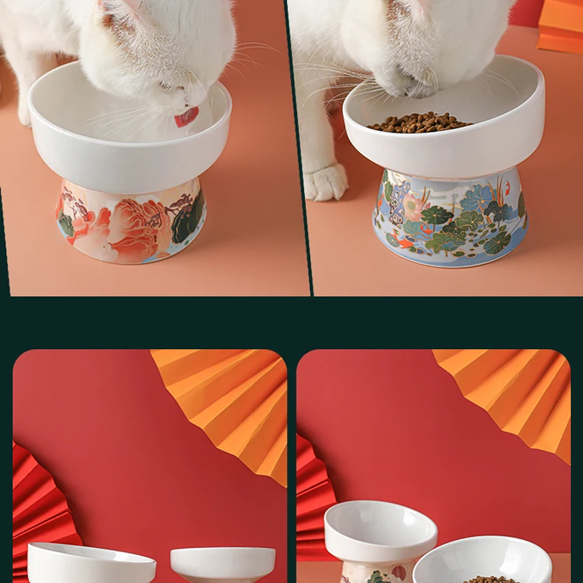 Cuenco de cerámica para gatos de estilo chino, comederos de agua para comida de mascotas, suministros para beber y comer para gatos elevados, productos de alimentación para perros pequeños 21