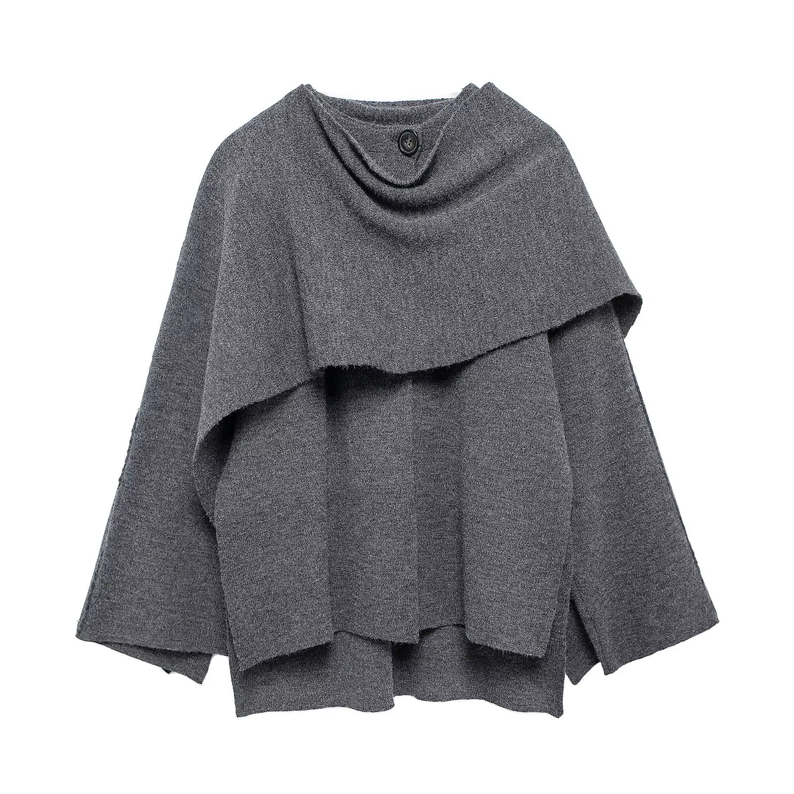 HH bufanda asimétrica de moda abrigo de punto para mujer invierno cálido manga larga un solo botón chaqueta corta de lana suelta para mujer 40