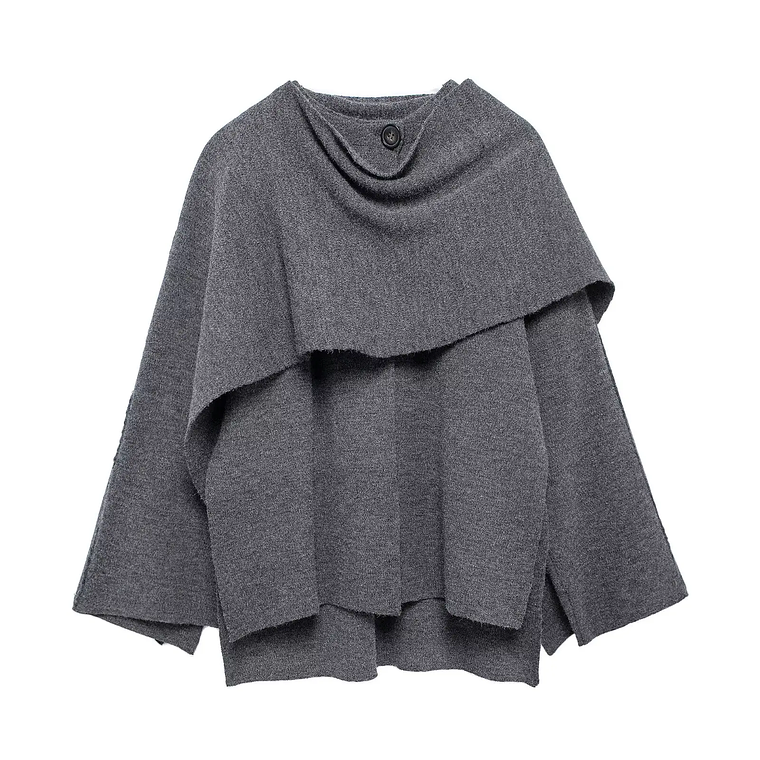 HH bufanda asimétrica de moda abrigo de punto para mujer invierno cálido manga larga un solo botón chaqueta corta de lana suelta para mujer 40