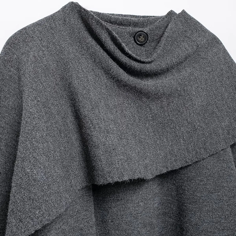 HH bufanda asimétrica de moda abrigo de punto para mujer invierno cálido manga larga un solo botón chaqueta corta de lana suelta para mujer 43