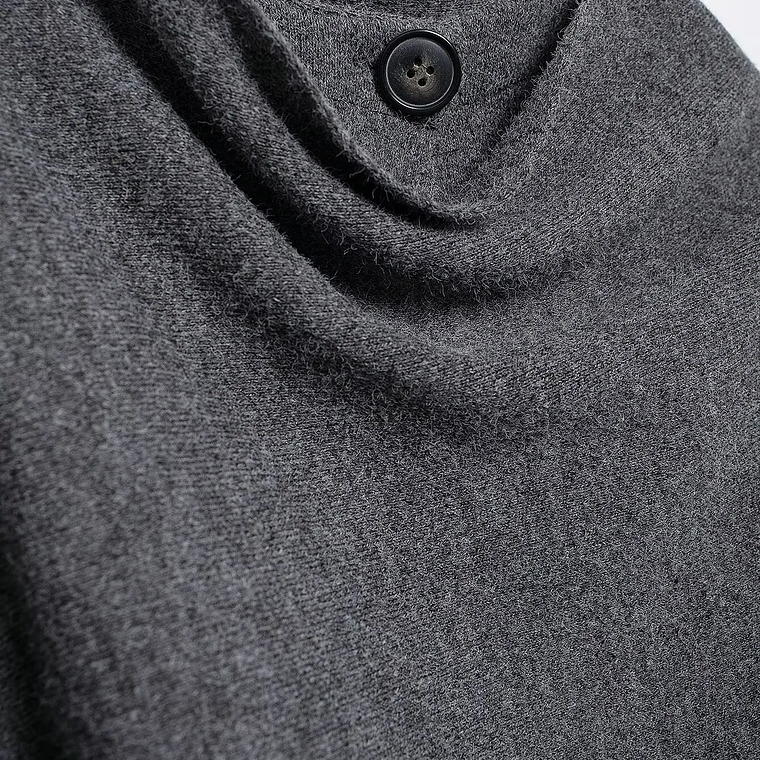 HH bufanda asimétrica de moda abrigo de punto para mujer invierno cálido manga larga un solo botón chaqueta corta de lana suelta para mujer 46