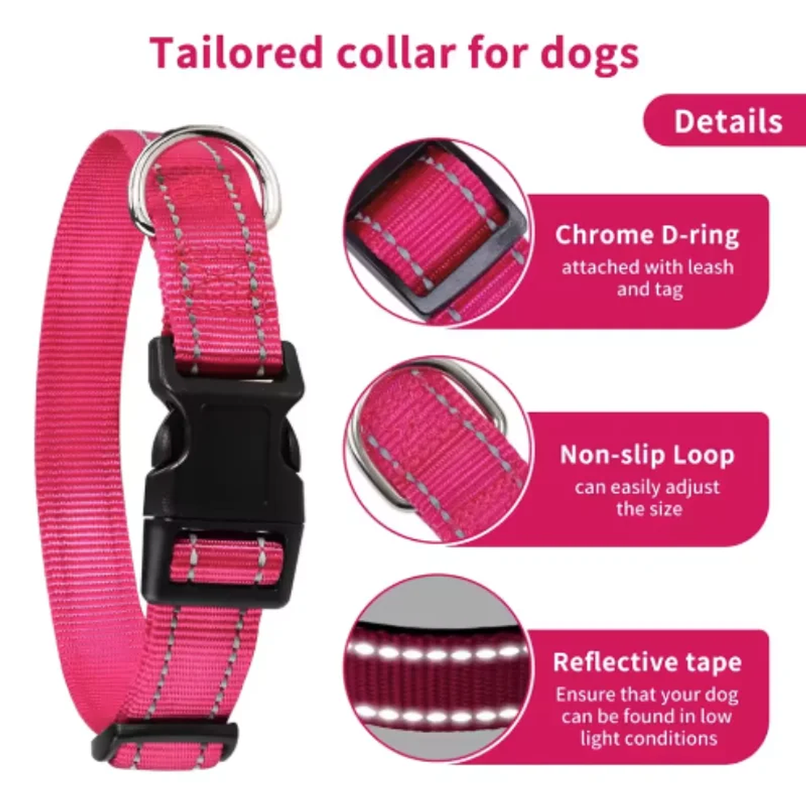 Correa Reflectante para Collar de Perro con Collar Ajustable de Nailon de Seguridad y Correa de Tracción para Mascotas, Apta para Mascotas Pequeñas y Medianas 4
