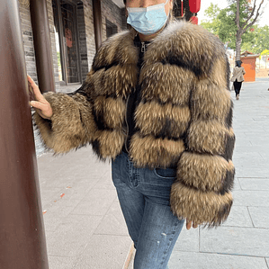 BBEIZIRU Abrigo de piel de mapache auténtica para mujer, chaqueta cálida gruesa de lujo Natural de manga larga para invierno, para clima frío a la moda