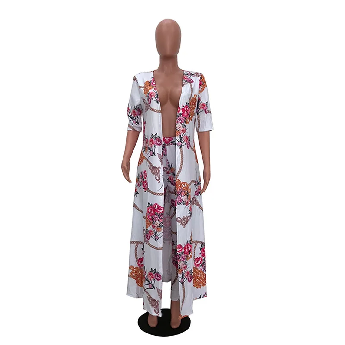 Conjunto de 2 piezas de verano para mujer, cárdigan, gabardina larga y pantalón ajustado, traje informal, trajes bohemios sexys de dos piezas 2023 3