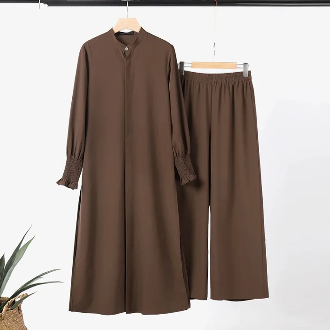 Abrigo largo musulmán de 2 piezas para mujer, traje de pantalones de pierna ancha, Ramadán, Marruecos, Dubai, Islam, conjunto informal, Kimono musulmán, trajes árabes 6