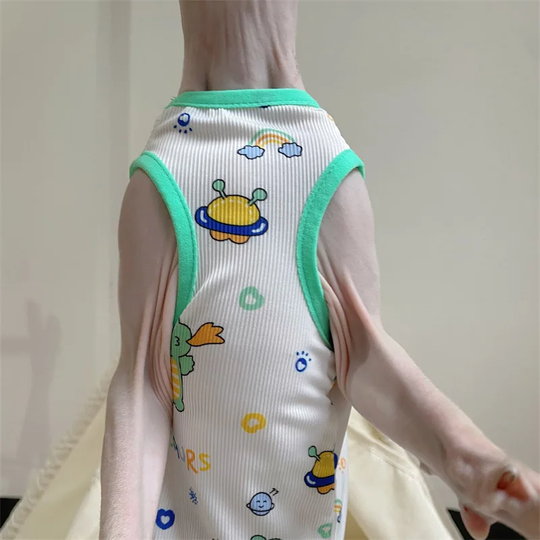 Moda Esfinge CAT cool Textile chaleco sin pelo ropa de gato Devin Rex cómodo abrigo de dibujos animados de verano y primavera ropa al aire libre artículos para mascotas 14