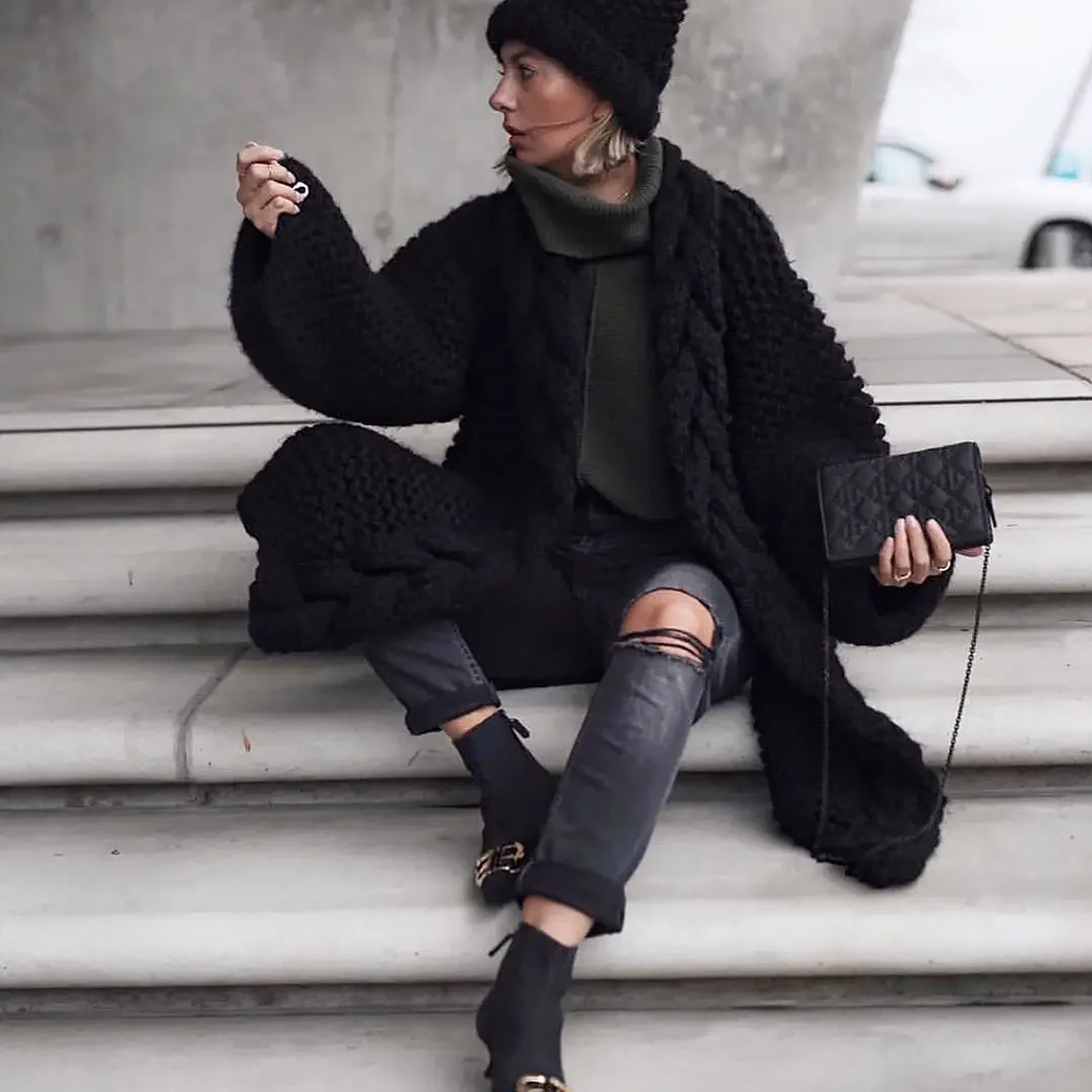 Suéter tejido a mano con borlas, abrigo de ganchillo, cárdigan grueso, manga larga de linterna, Tops cortos, Otoño e Invierno 7